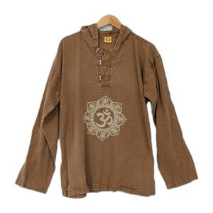 Karma Circle Om Hoodie Top Unisex Small Medium Brown Stonewashed Boho Festival
